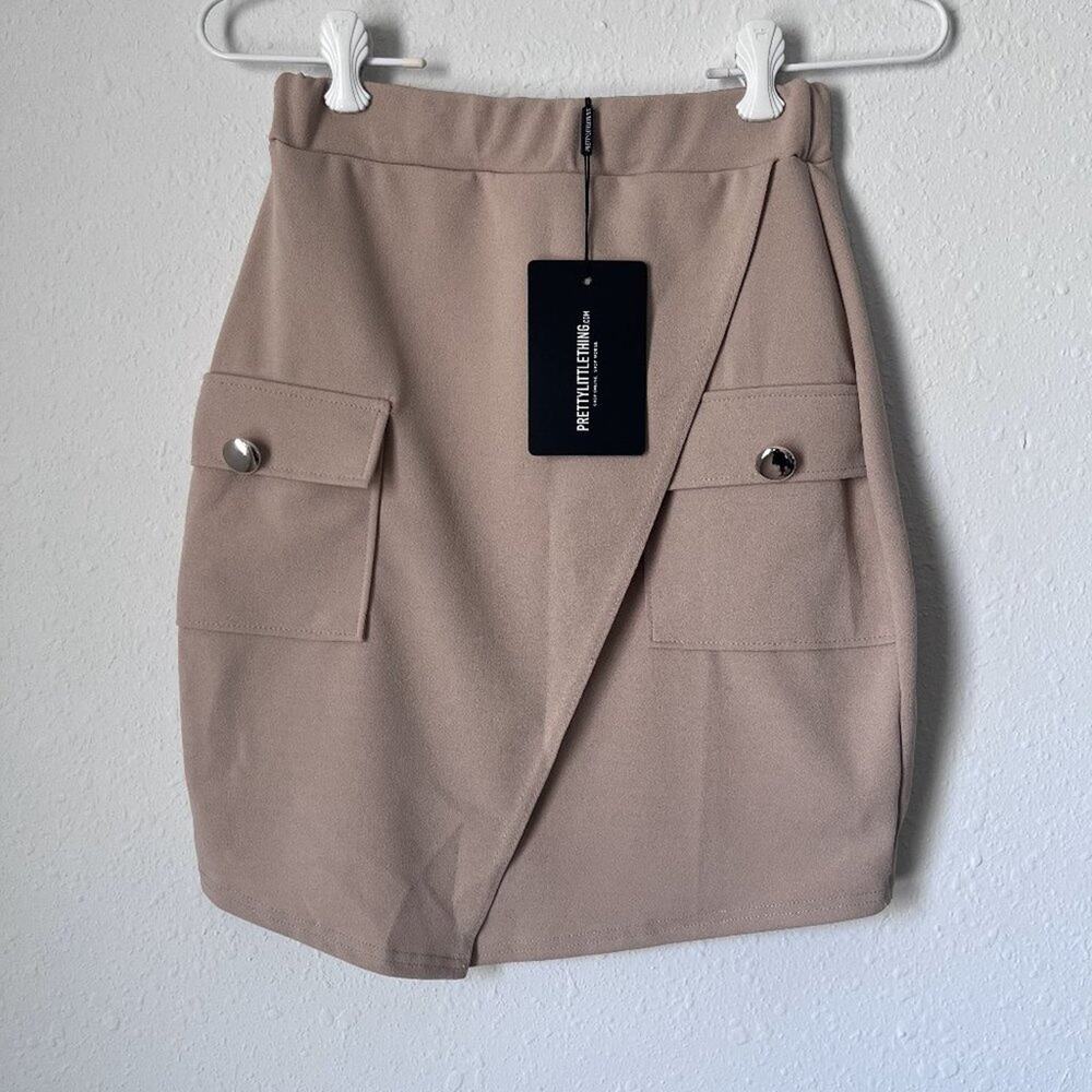 NWT size 6 high waist side slit gold button detail wrap mini skirt